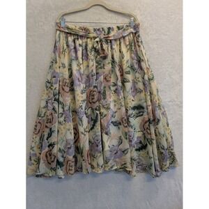 HER Destiny‎ Floral Midi Skirt Women's Size L Elastic Waist Tie Waist